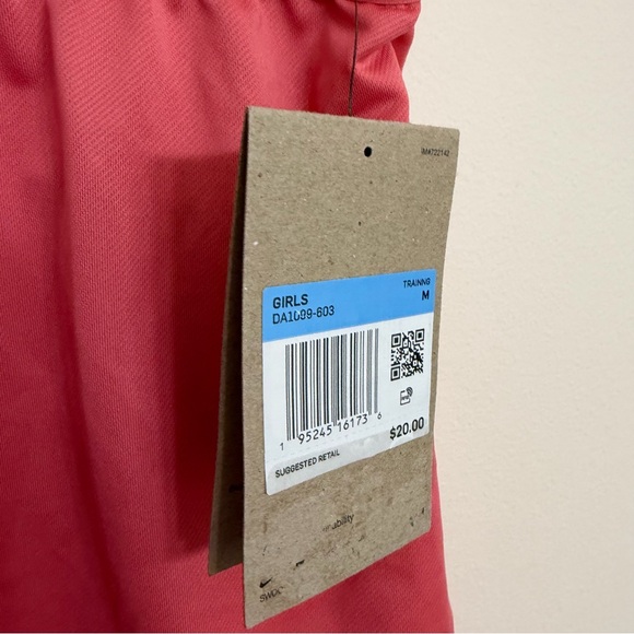 Nike Girls Coral Pink Training Shorts with White Swoosh - Picture 2 of 4